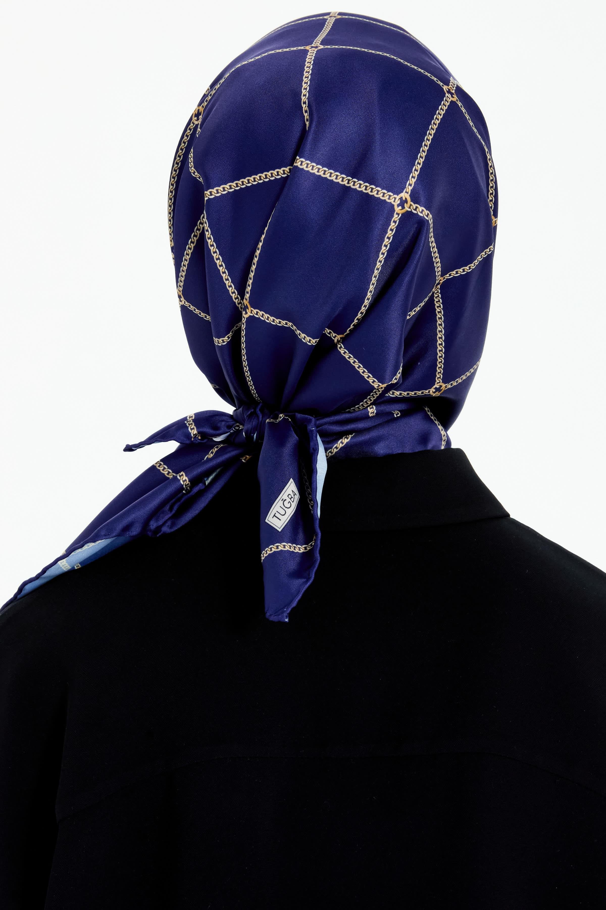 Zincir Desenli Stil Eşarp - Lacivert TUGBA