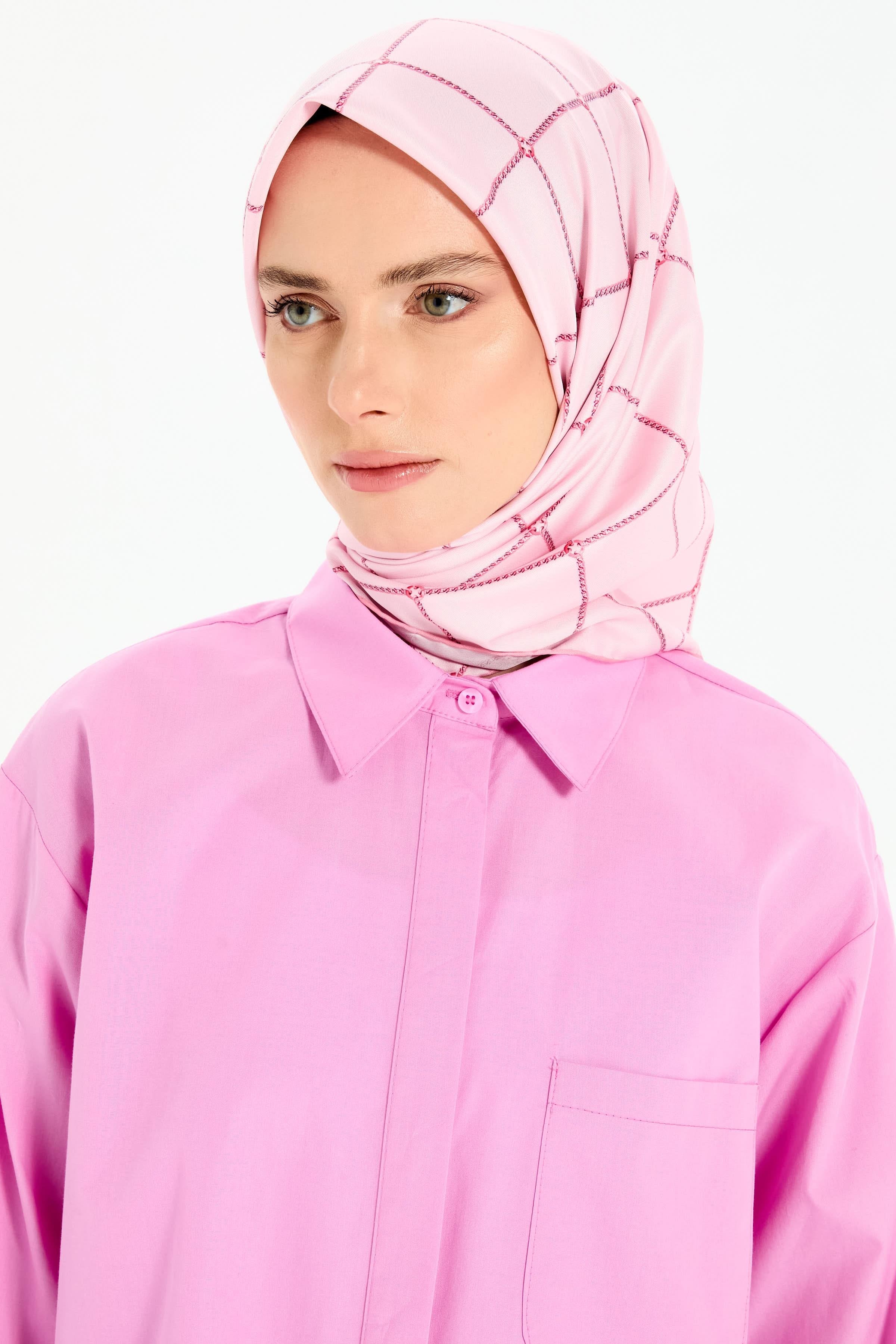 Zincir Desenli Stil Eşarp - Pembe TUGBA