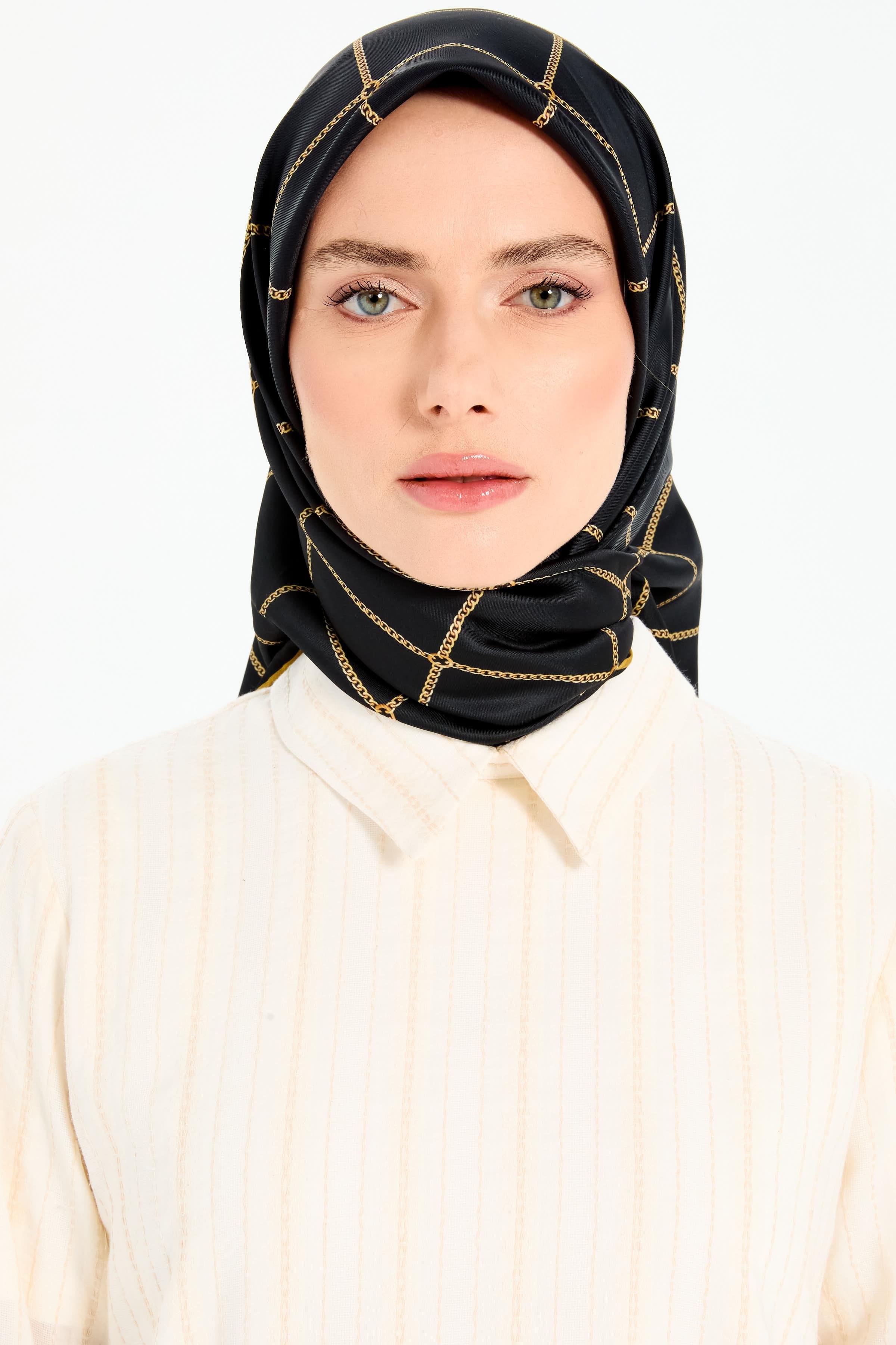 Zincir Desenli Stil Eşarp - Siyah TUGBA