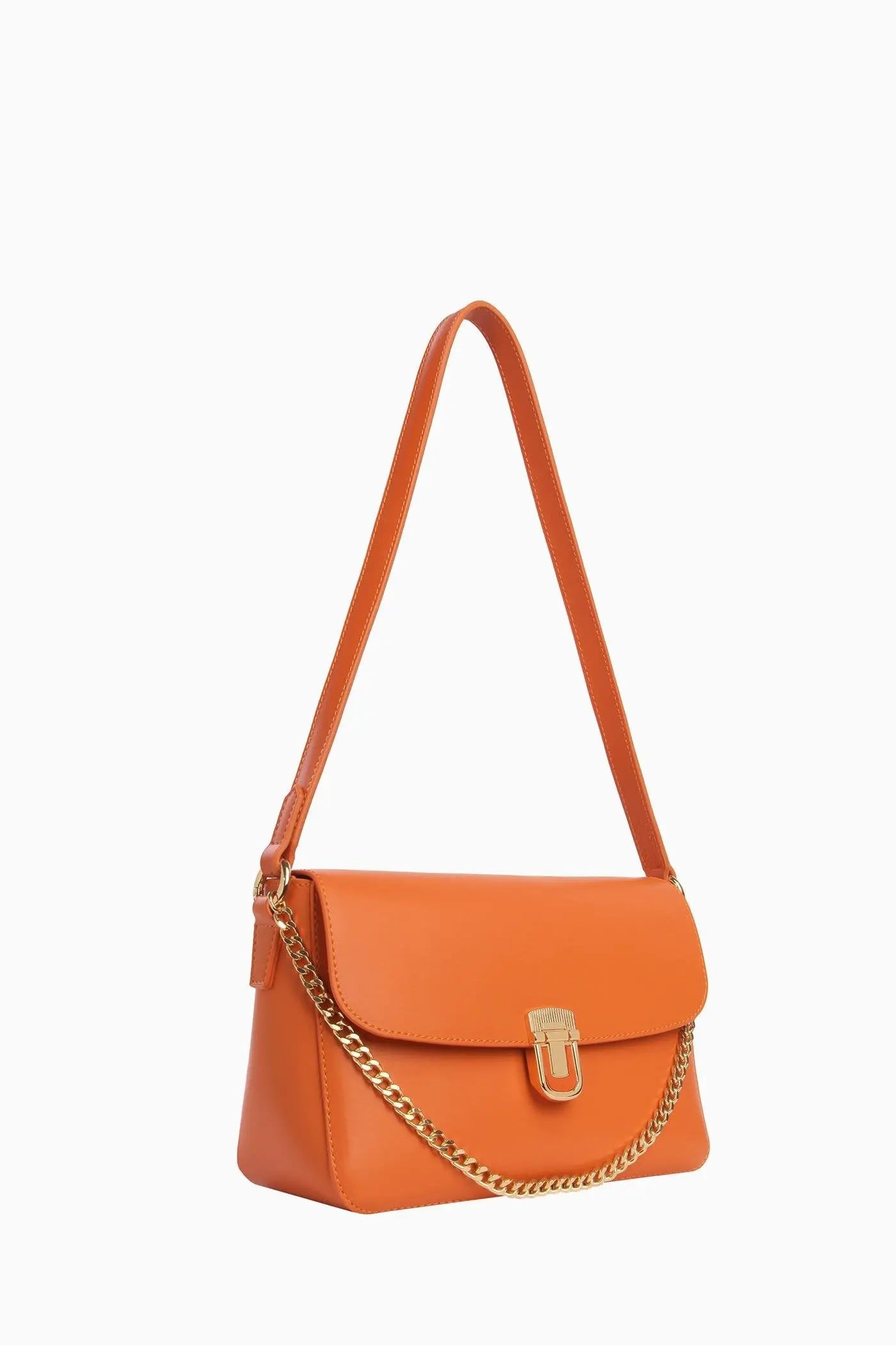 Zincir Detaylı Flap Çanta - Turuncu TUGBA