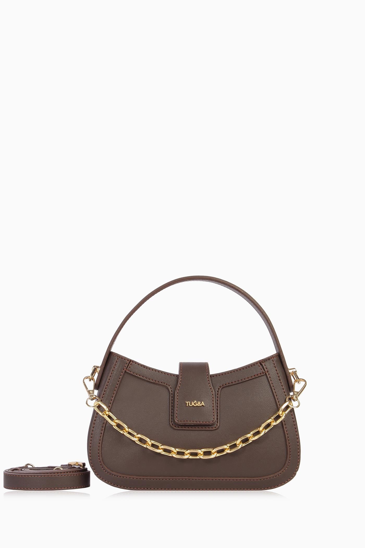 Zincir Detaylı Mini Çanta - Kahve TUGBA