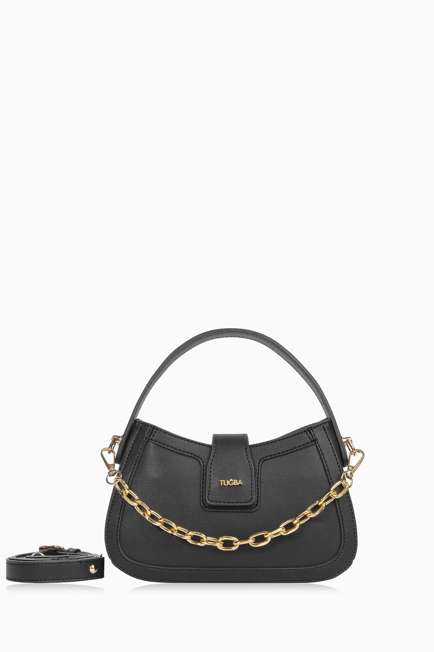 Zincir Detaylı Mini Çanta - Siyah TUGBA