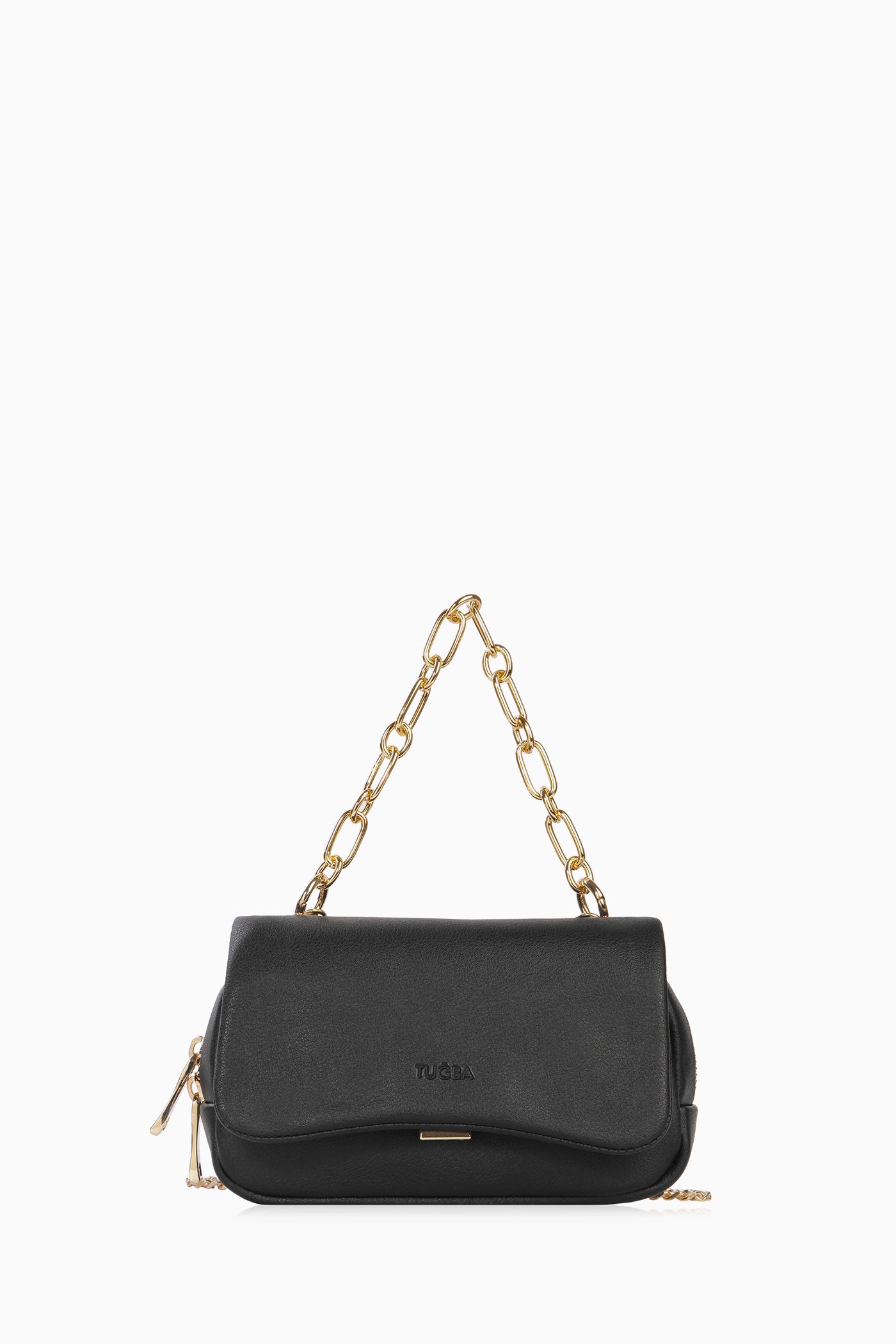 Zincir Kulplu Flap Çanta - Siyah TUGBA