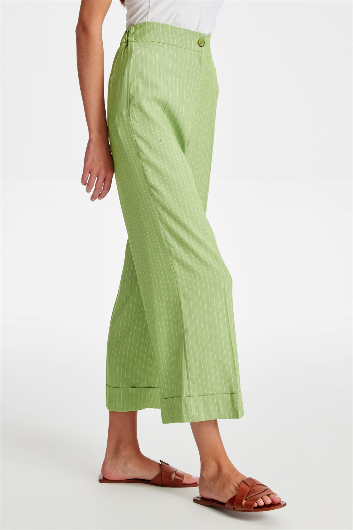 Bel Lastik Büzgü Gizli Cep Duble Paça Pantolon - Yeşil
