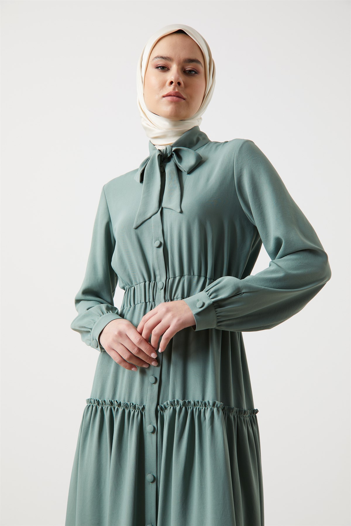 Tuğba Düğmeli Elbise - Mint