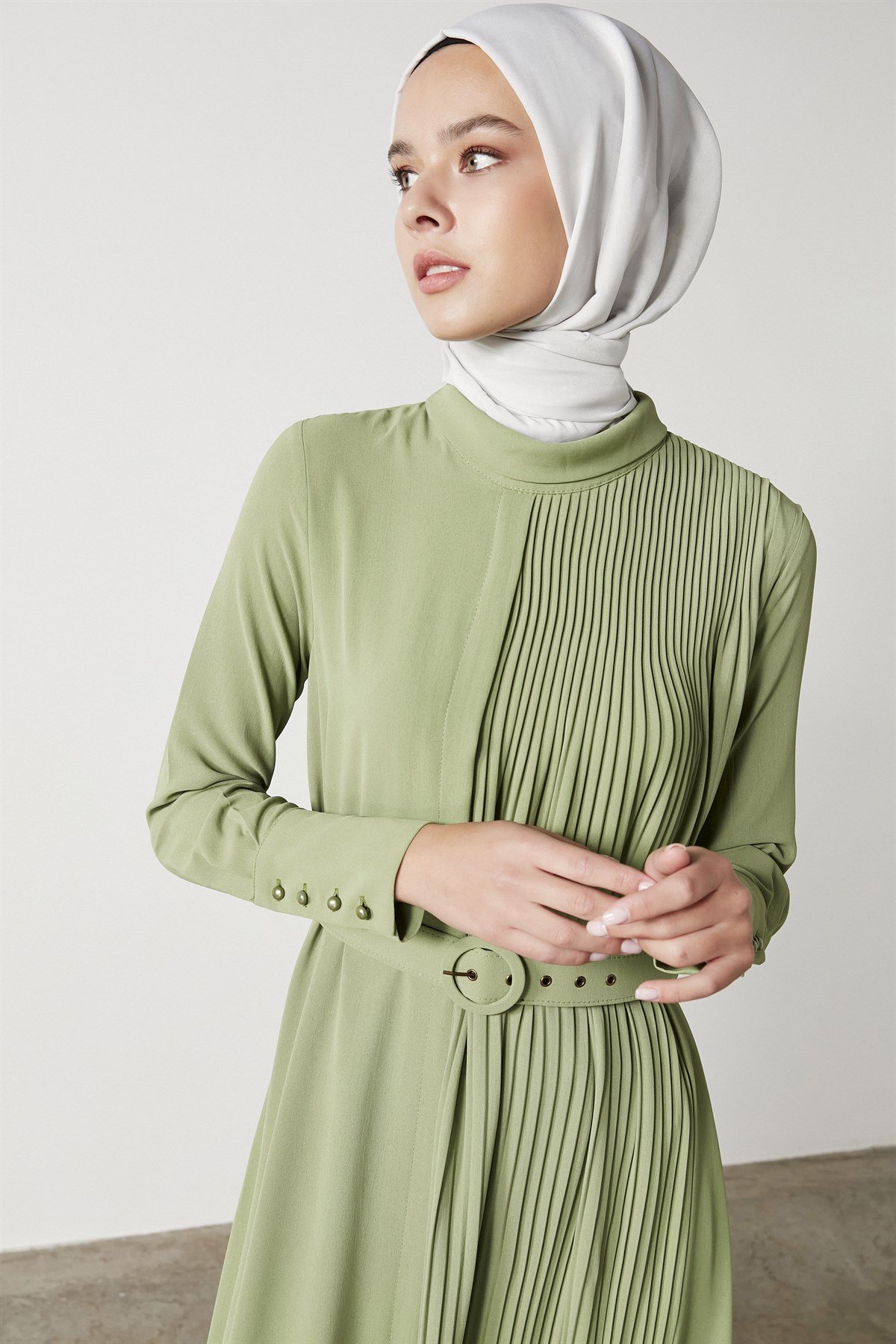 Tuğba Pileli Elbise - Yeşil