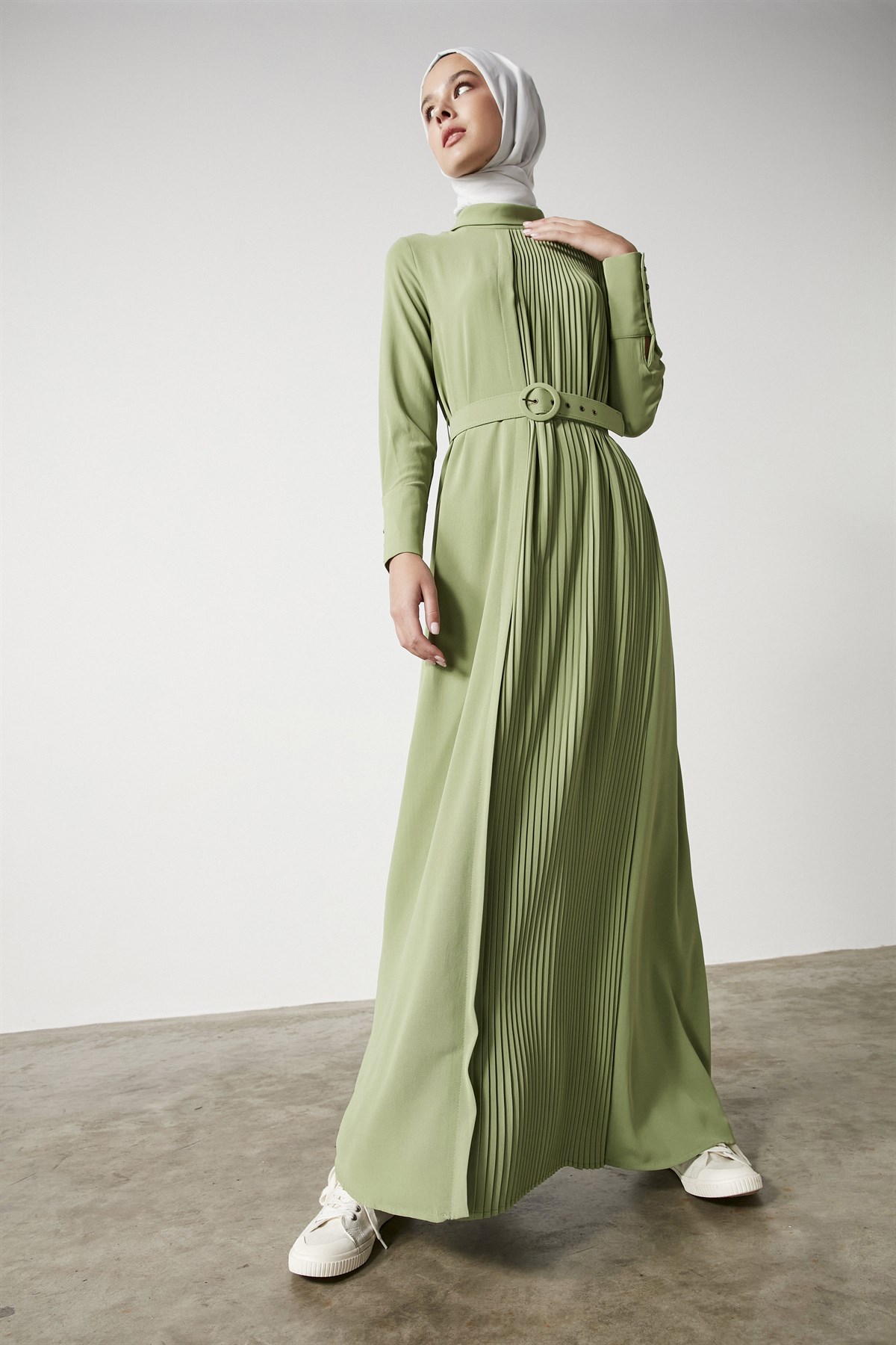 Tuğba Pileli Elbise - Yeşil