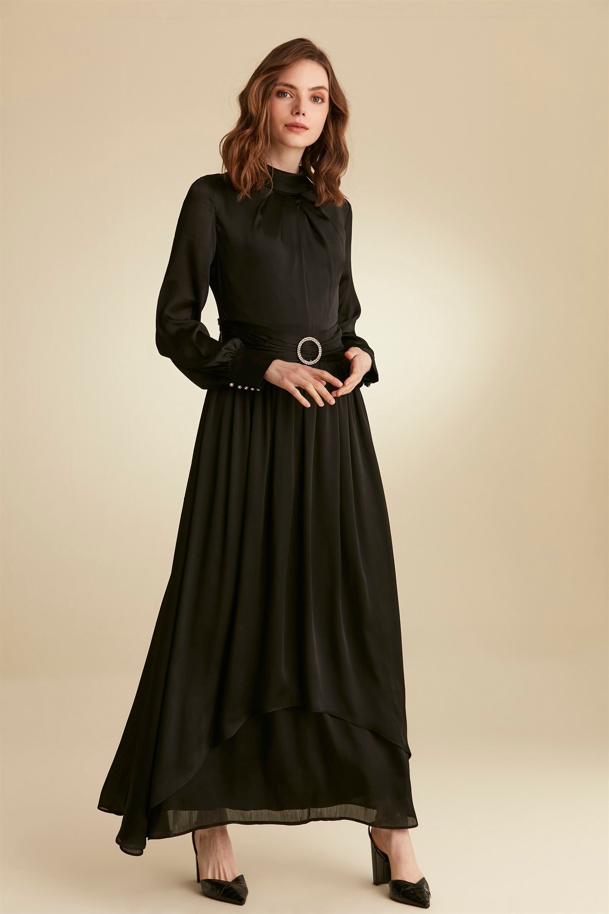 Tuğba Fular Kravat Yaka Elbise - Siyah