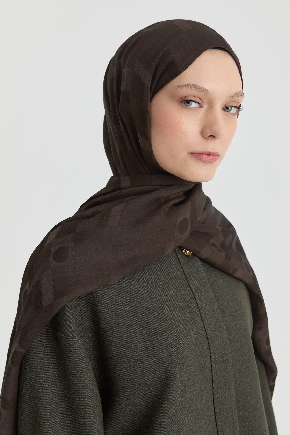 Bufanda natural Miray Jacquard - Marrón oscuro