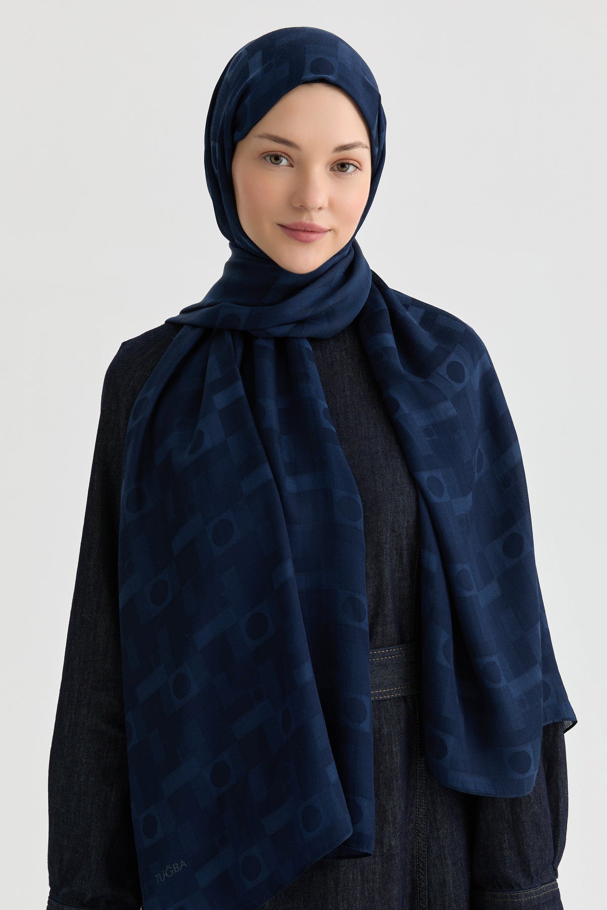 Miray Jakar Natural Şal - Lacivert TUGBA