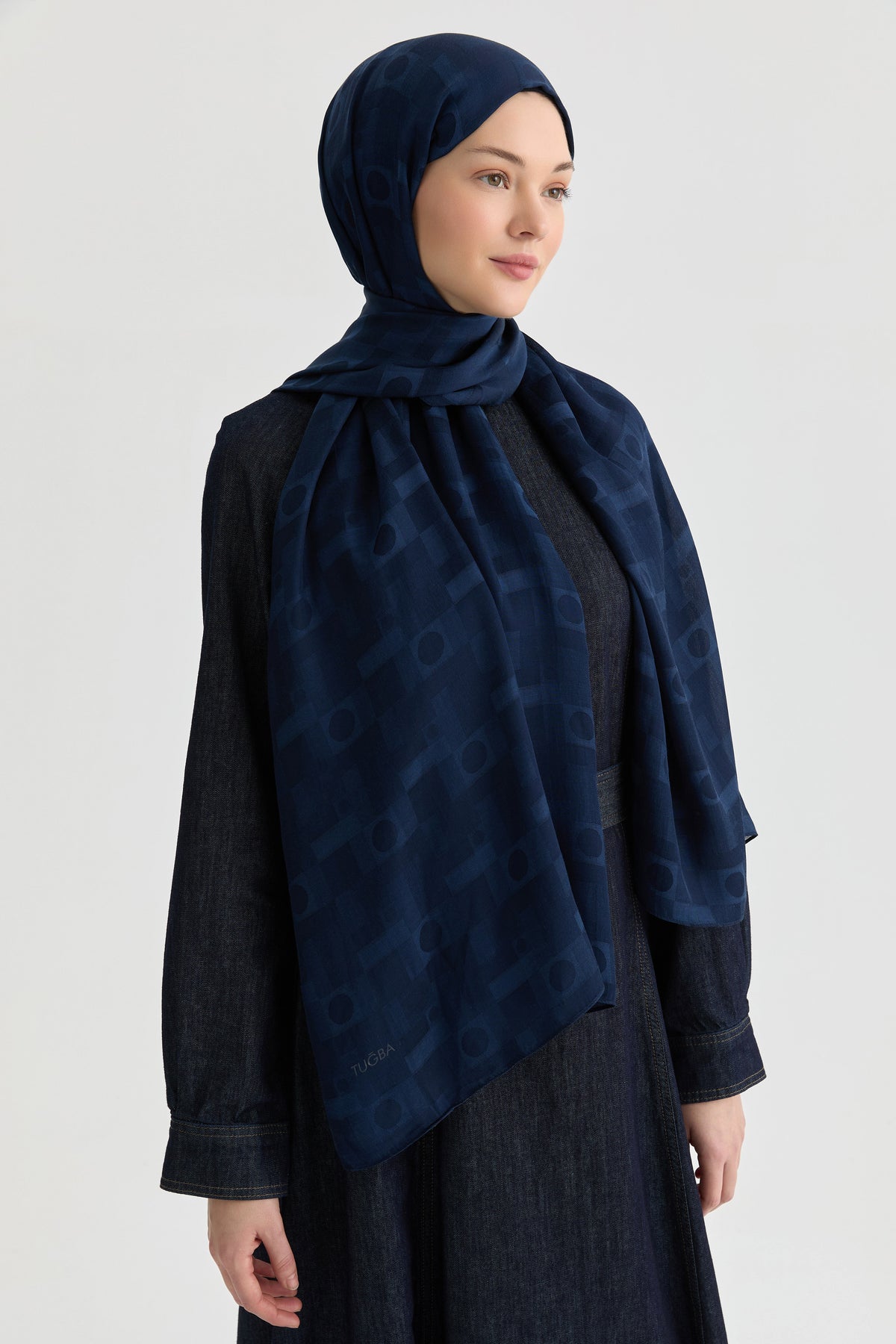 Bufanda natural Miray Jacquard - Azul marino
