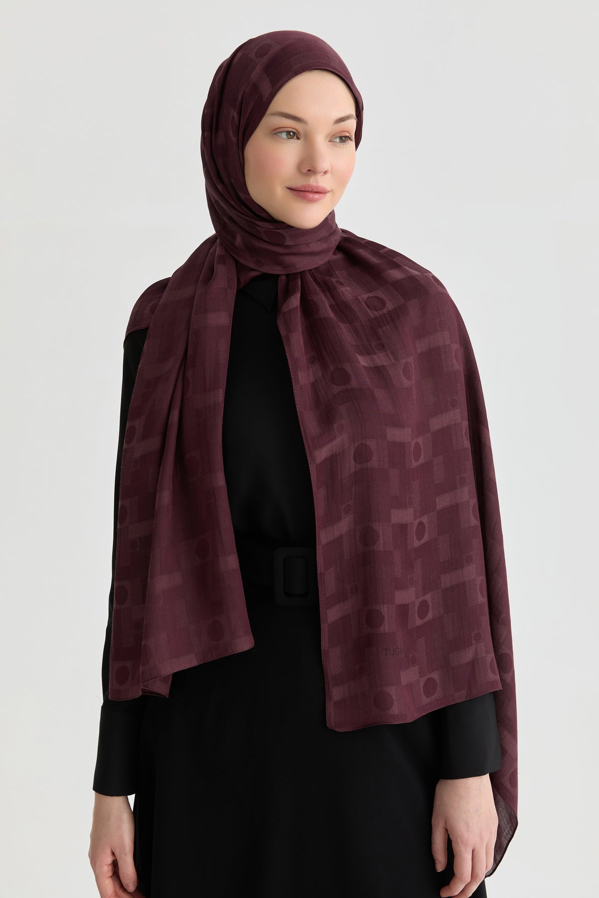 Miray Jacquard Natural Shawl - Plum