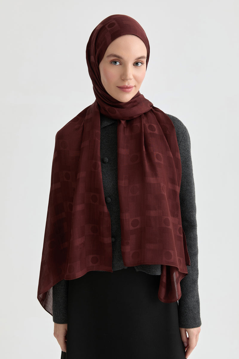 Miray Jakar Natural Şal - Bordo TUGBA