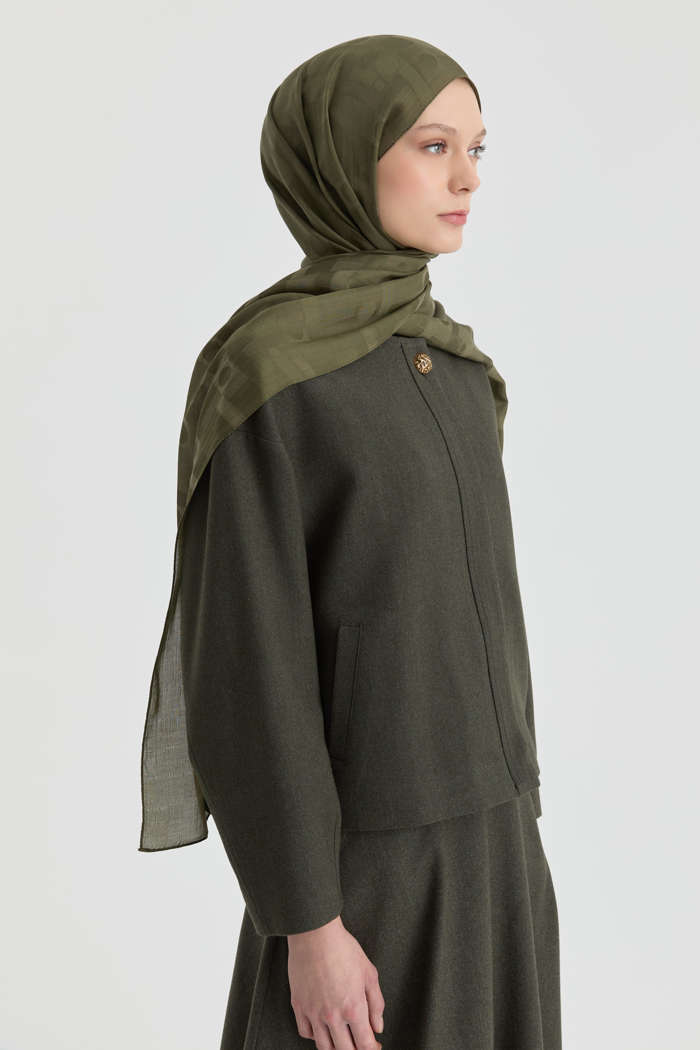 Miray Jacquard Natural Scarf - Khaki – TUĞBA