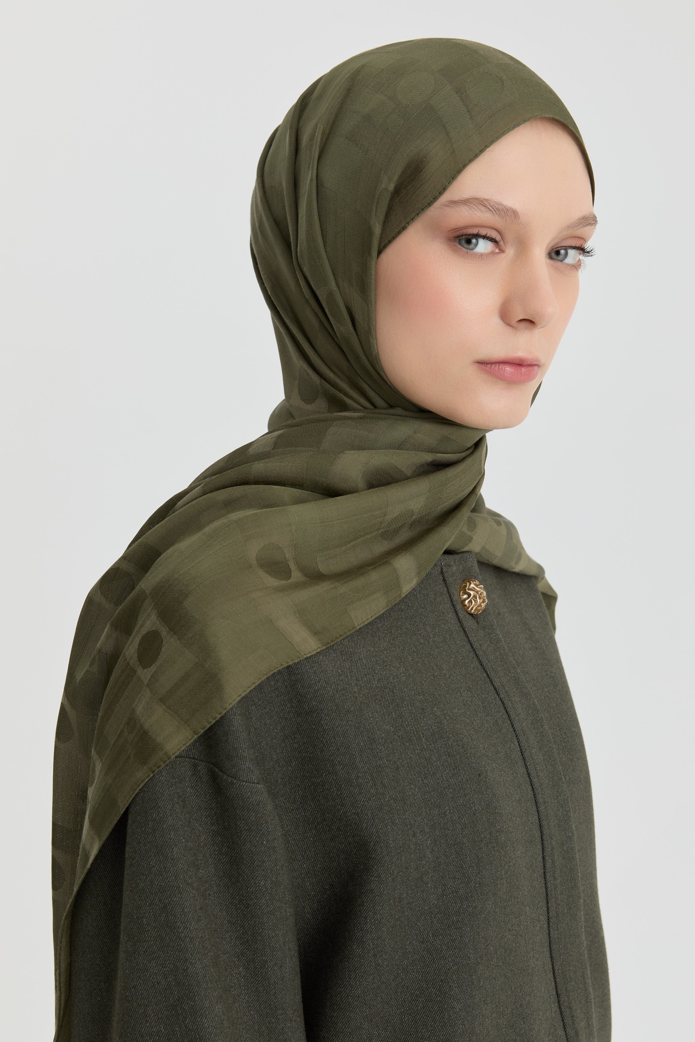 Miray Jacquard Natural Scarf - Khaki – TUĞBA