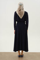 Yüksek Bel Kemerli Kloş Etek - Lacivert TUGBA