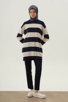 Bel Lastikli Dar Paça Pantolon - Lacivert TUGBA