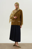 Büyük Beden Pili Detaylı Etek - Lacivert TUGBA