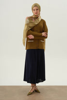 Büyük Beden Pili Detaylı Etek - Lacivert TUGBA