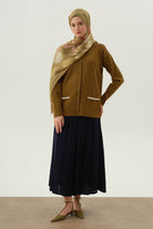 Büyük Beden Pili Detaylı Etek - Lacivert TUGBA