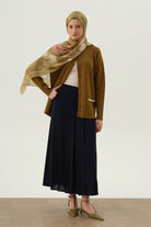 Büyük Beden Pili Detaylı Etek - Lacivert TUGBA