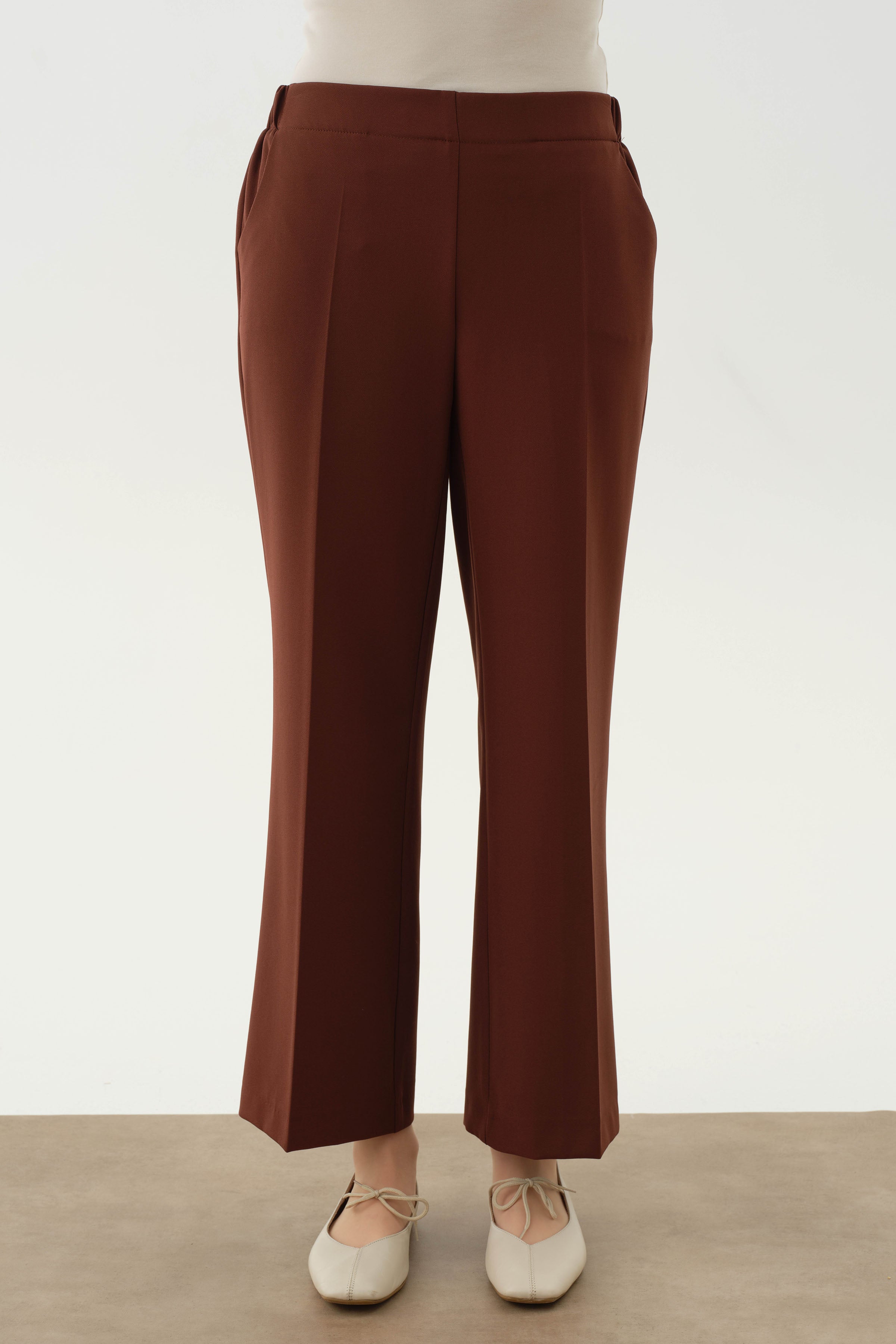 Beli Lastikli Culotte Pantolon - Kahve TUGBA
