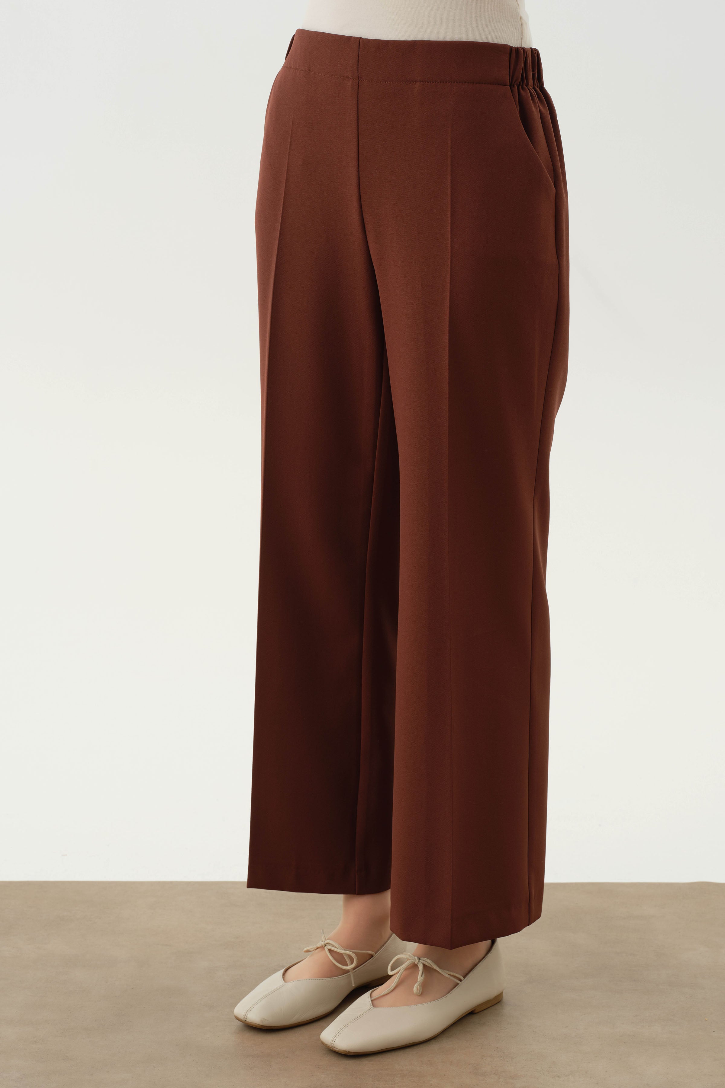 Beli Lastikli Culotte Pantolon - Kahve TUGBA