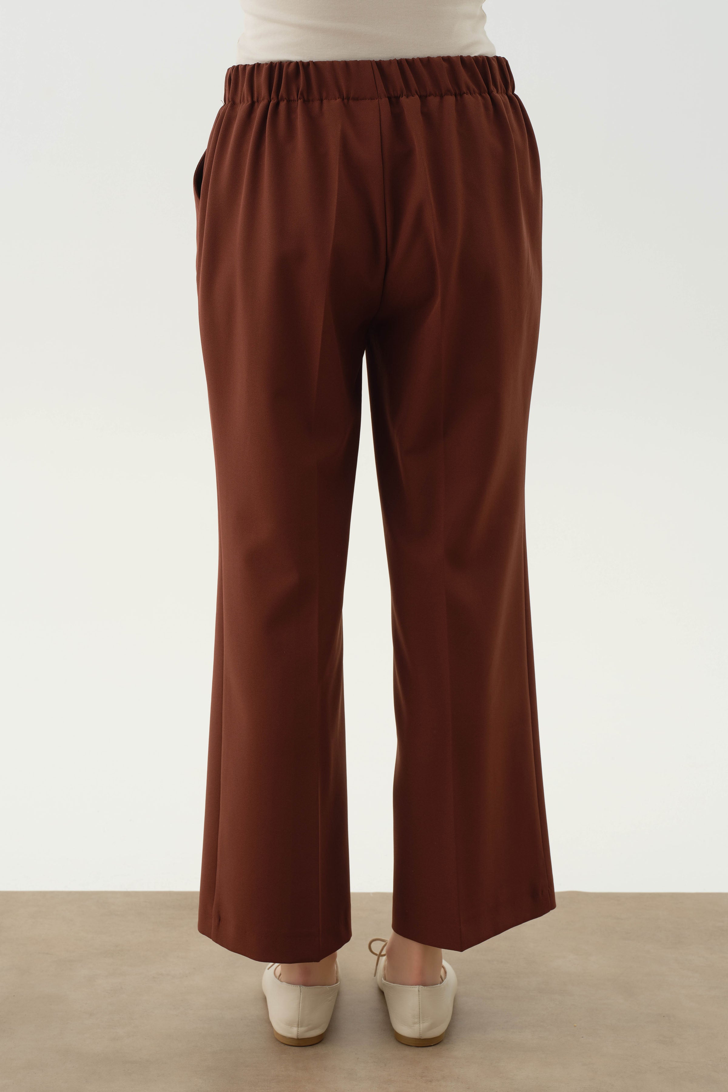 Beli Lastikli Culotte Pantolon - Kahve TUGBA