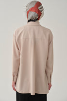 Yırtmaçlı Asimetrik Kesim Bluz - Bej TUGBA