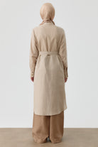 Nervür Detaylı Yırtmaçlı Tunik - Bej TUGBA