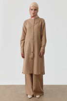 Nervür Detaylı Yırtmaçlı Tunik - Vizon TUGBA