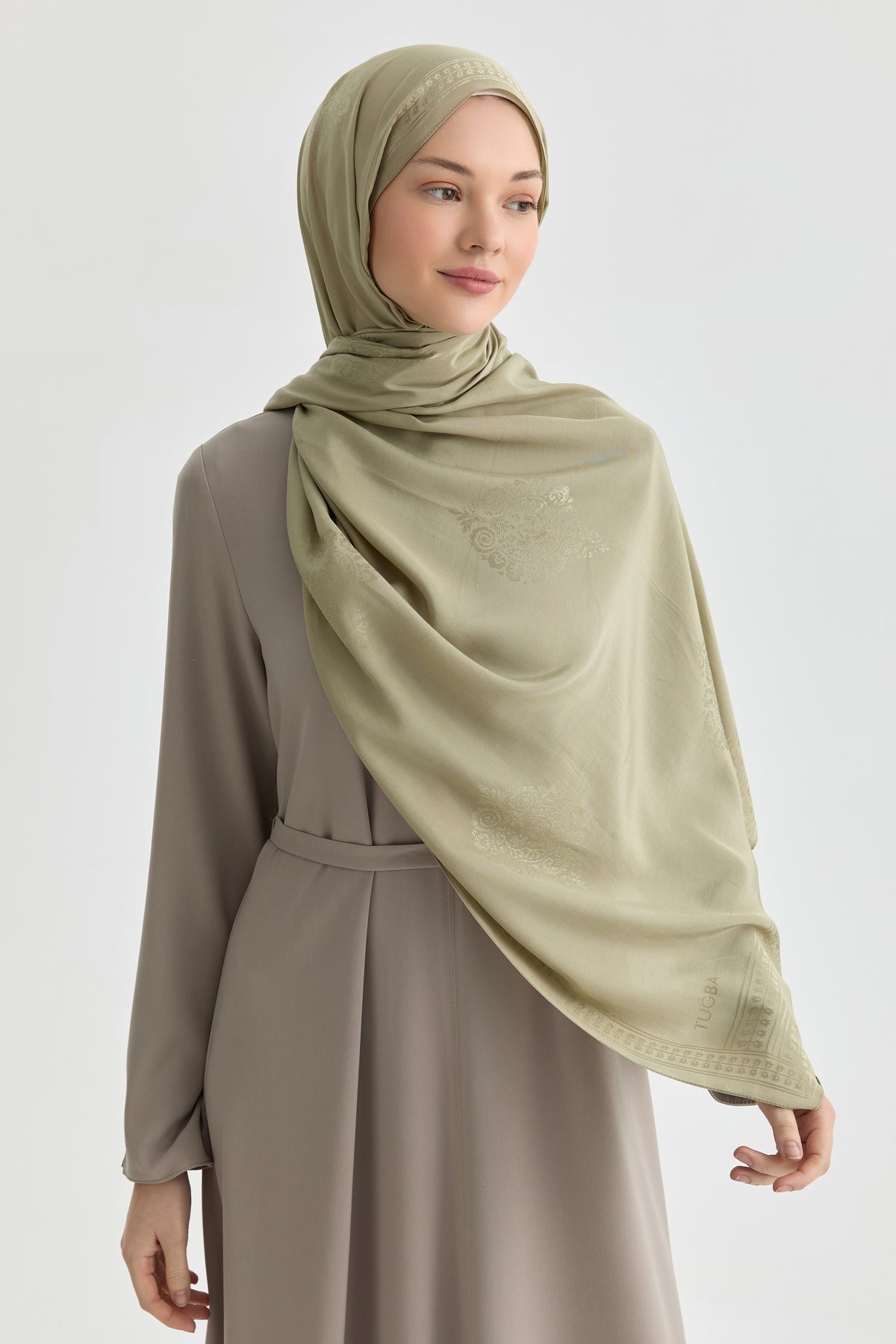 Mantón natural Füruzan Jacquard - Çağla
