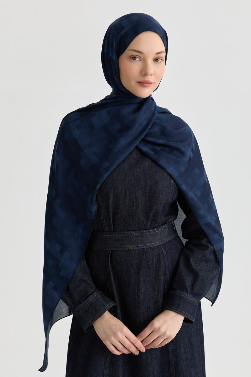 Serra Jakar Natural Şal - Lacivert TUGBA