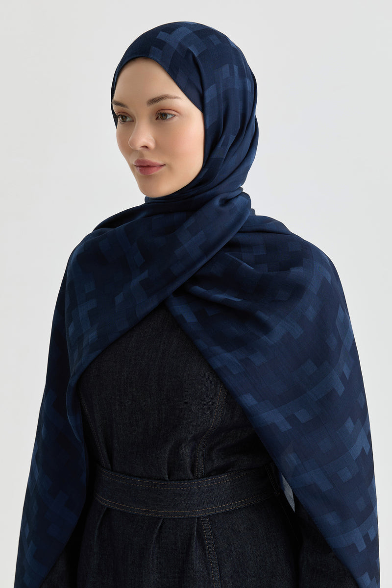 Serra Jakar Natural Şal - Lacivert TUGBA