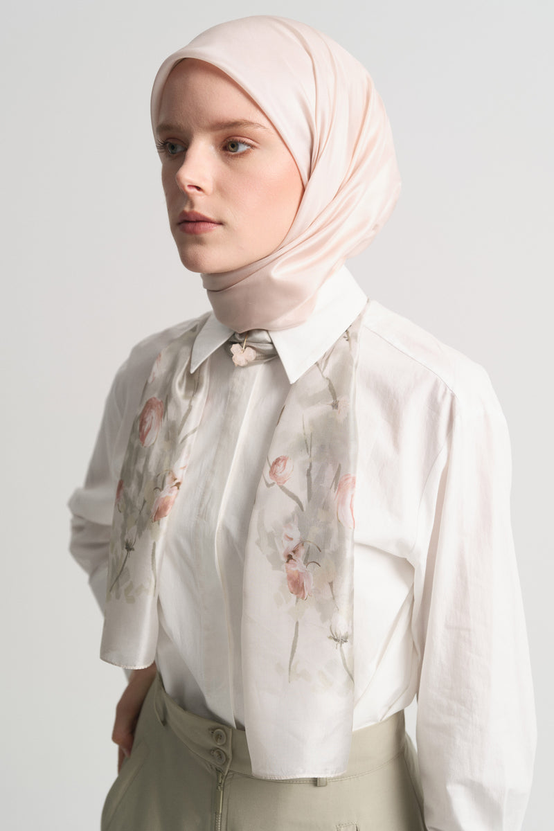 Afitab 100% Voile Silk Scarf - Cream