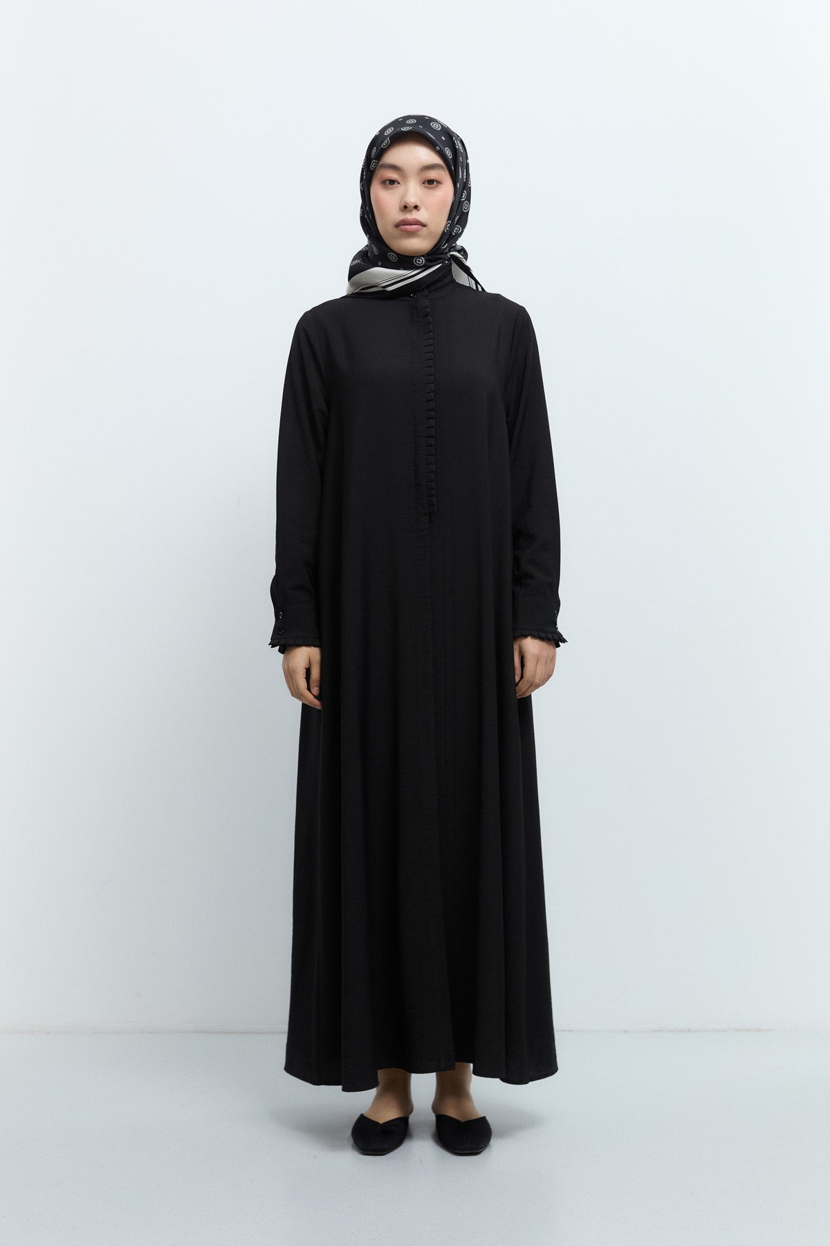 Viscose Blend Ruffle Placket Farace - Black