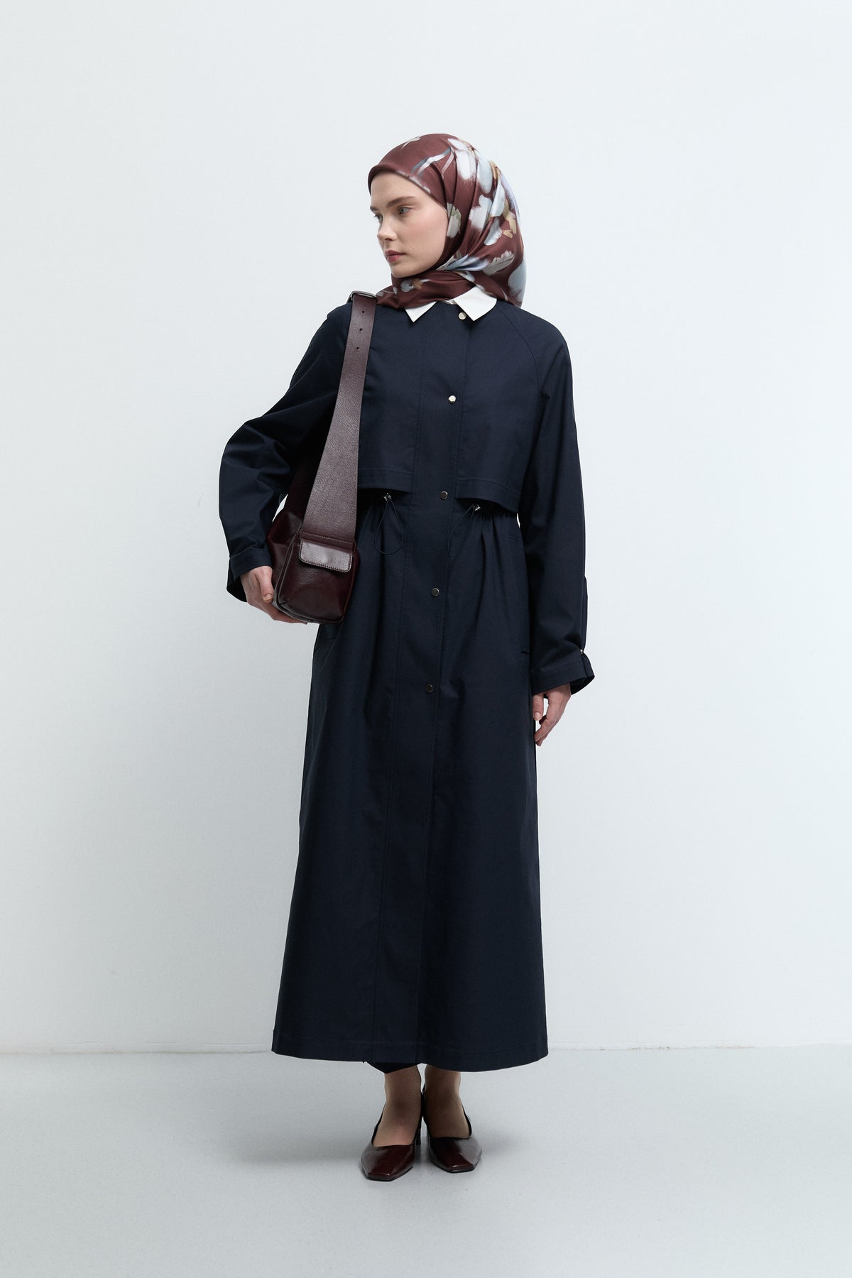 Cotton Blend Trench Coat - Navy