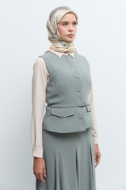 Beli Kemerli Yelekli Takım - Mint TUĞBA