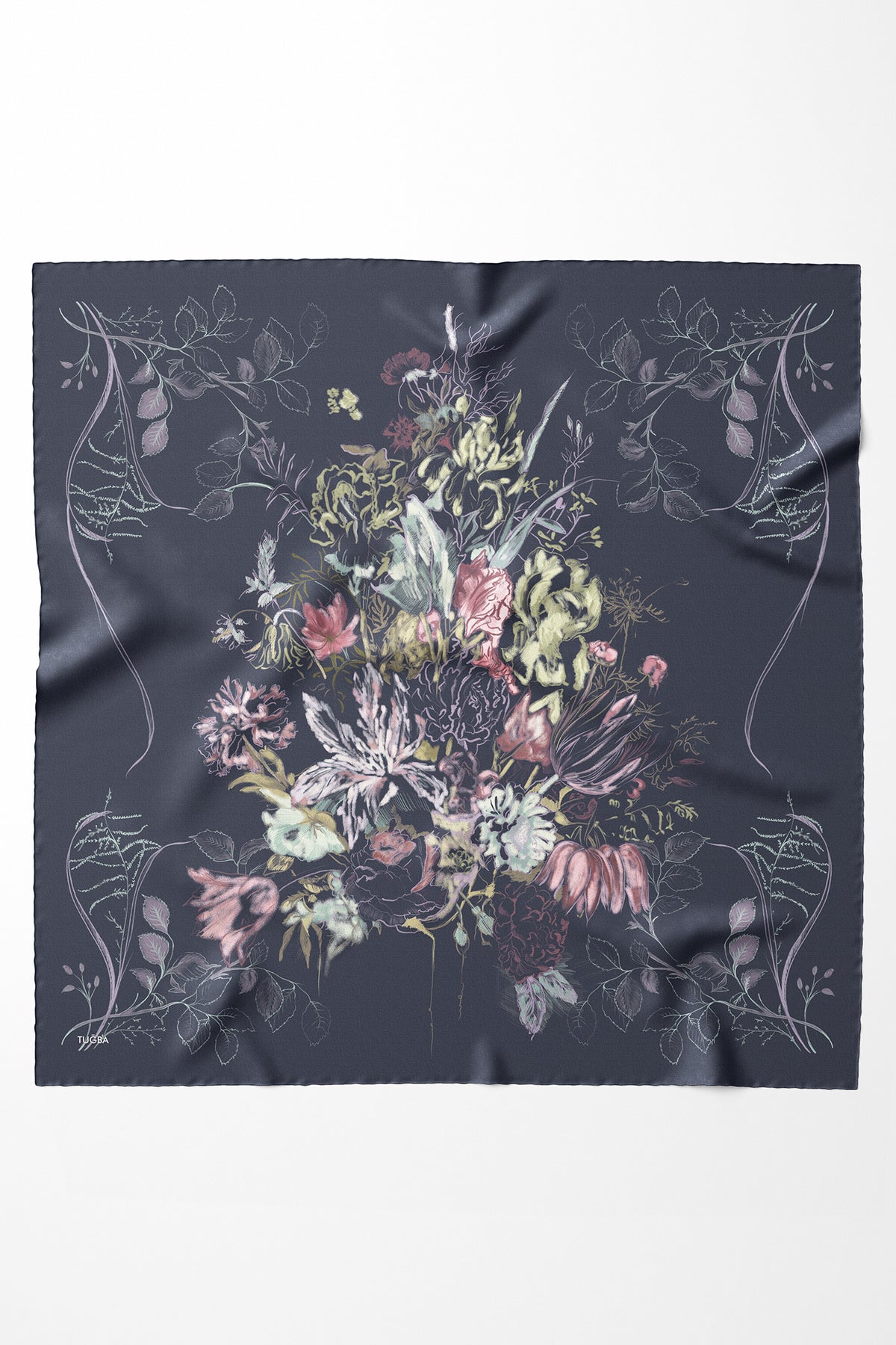 Rayiha 100% Twill Silk Scarf - Dark Navy