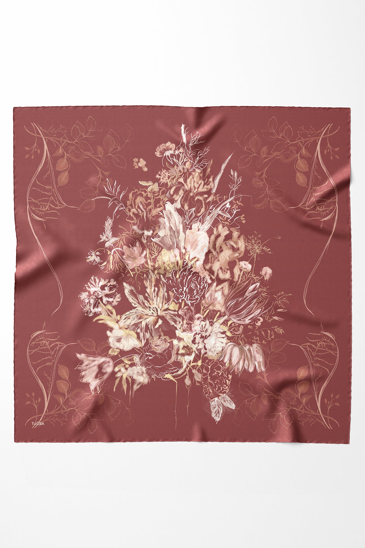 Rayiha 100% Twill Silk Scarf - Burgundy