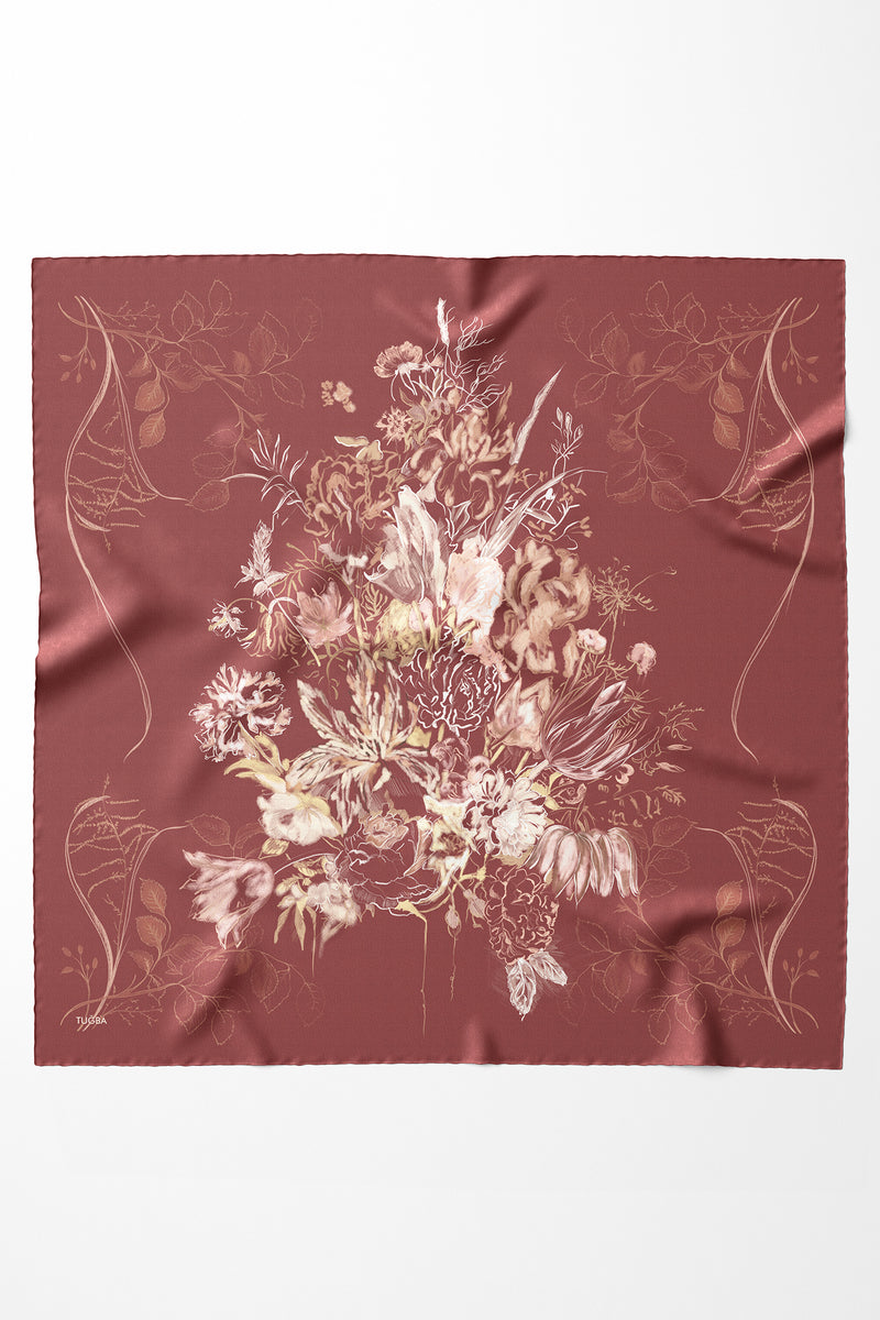 Rayiha %100 Twill İpek Eşarp - Bordo