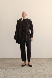 100% Silk Shirt with Sash - Coffee