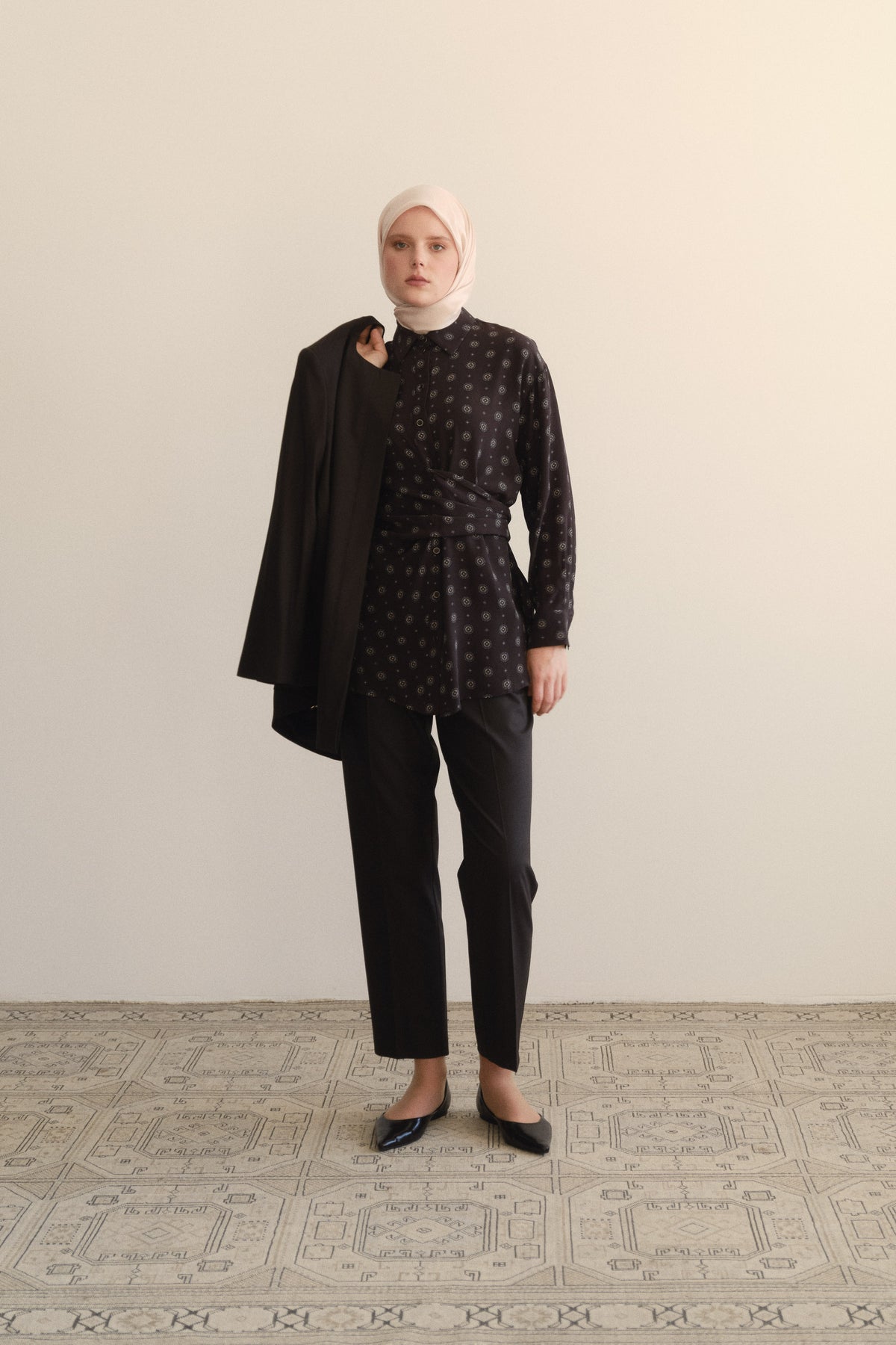 100% Silk Shirt with Sash - Coffee