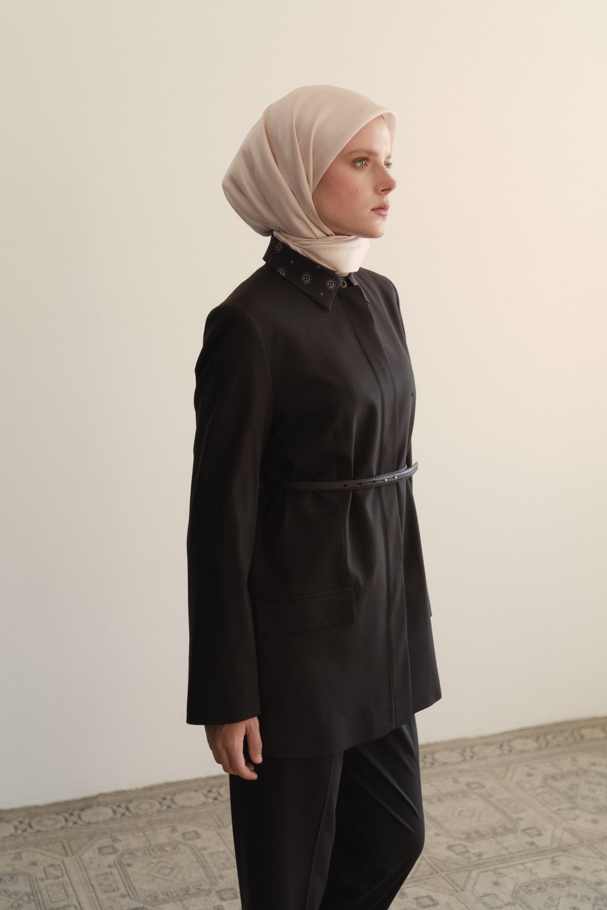 Yün Karışım Beli Kemerli Ceket - Kahve