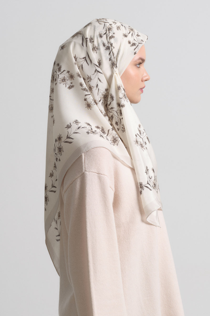 Efser 100% Crepe Silk Scarf - White