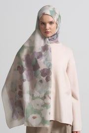 Mahperi Silk Blend Cotton Shawl - Ecru - Aqua Green
