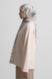 Mahperi Silk Blend Cotton Shawl - Ecru - Aqua Green