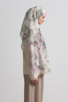 Mahperi Silk Blend Cotton Shawl - Ecru - Aqua Green