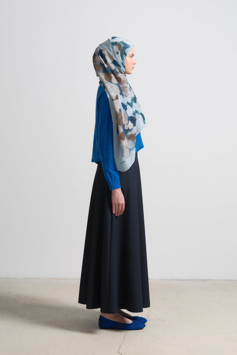Mahperi Silk Blend Cotton Shawl - Bodrum Blue