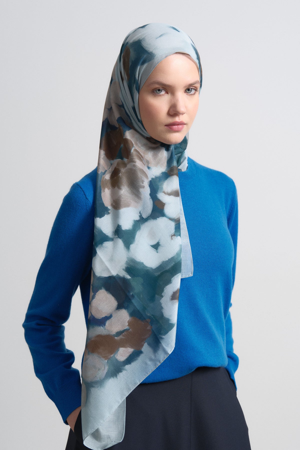 Mahperi Silk Blend Cotton Shawl - Bodrum Blue